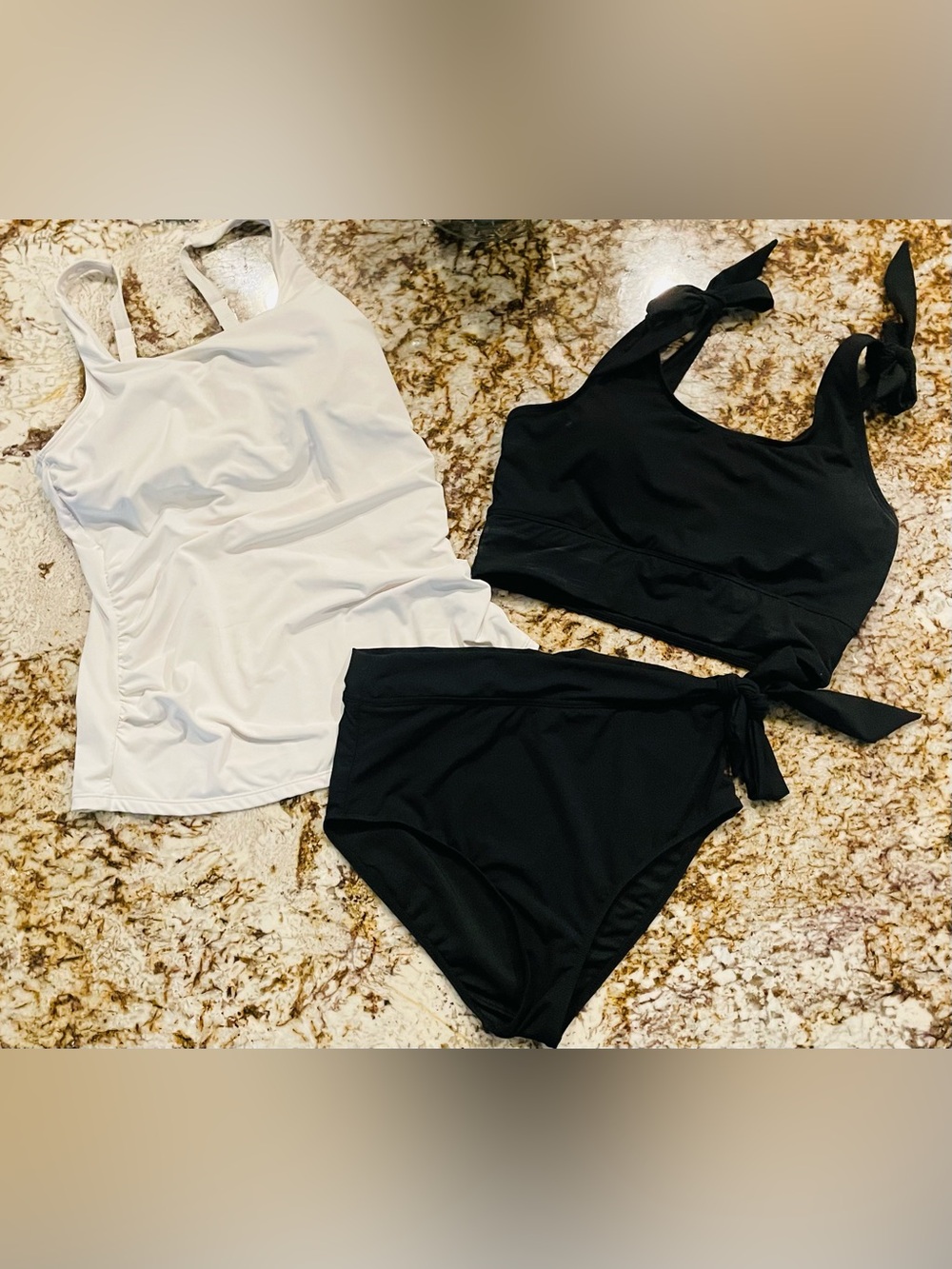 Aqua Eve Yonique Swimsuit Bundle Size M Tankini High Waist Bikini Black White
